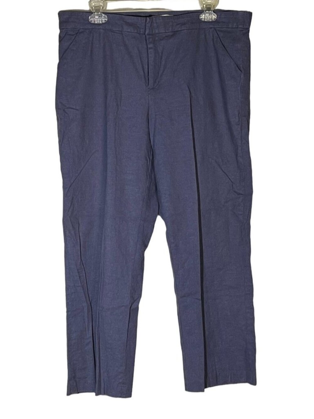 coldwater creek pants blue elastic waist zip button up linen blend 14p READ